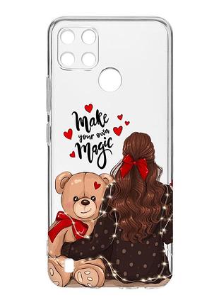 Прозрачный чехол на realme c21y :: девушка с мишкой (принт 188)