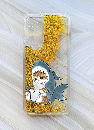 Чехол с плавающими блестками на samsung galaxy a34 5g (a346) золотой :: котёнок (принт 120)