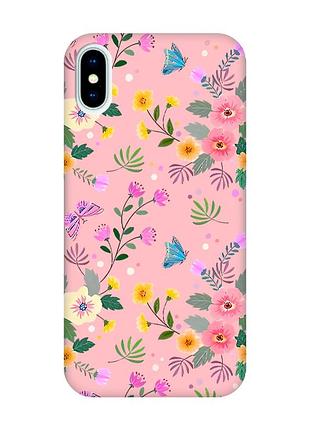 Матовий рожевий чохол на iphone x / xs :: квітковий фон (принт 369)
