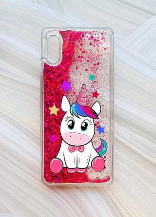 Чохол з плаваючими блискітками на xiaomi redmi 9a рожевий єдиноріг (принт 102)