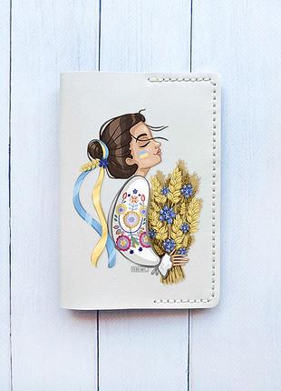 Шкіряна обкладинка на паспорт книжку біла (принт 172)