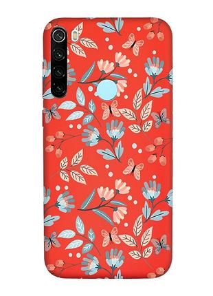 Матовый красный чехол на xiaomi redmi note 8t :: цветочный фон (принт 370)