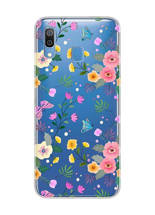 Прозрачный чехол на samsung galaxy a30 (2019)/a20 (2019) цветочный фон (принт 369)