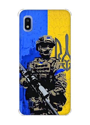 Чехол с утолщёнными углами для samsung galaxy a10 (2019)/a105 :: солдат (патриотический принт 350)