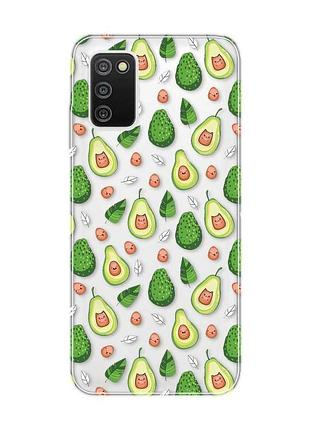 Прозрачный чехол на samsung galaxy a03s :: авокадо с котиками (принт 301)