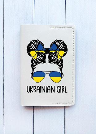 Кожаная обложка на паспорт книжку белая (принт 113)