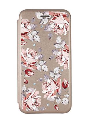 Чехол-книжка с рисунком для xiaomi redmi 9c/10a золотой :: фон розы (принт 273)