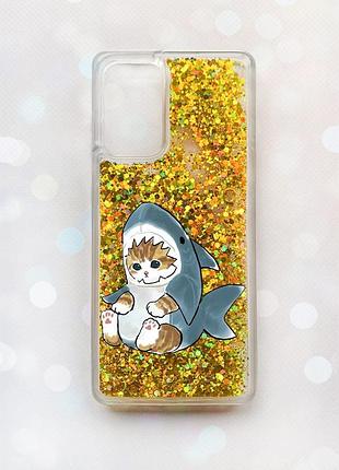 Чехол с плавающими блестками на samsung galaxy a52 (a525) золотой :: котёнок (принт 120)