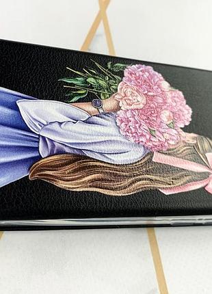 Чехол-книжка с рисунком для xiaomi redmi note 10 pro/10 pro max чёрный :: девушка с пионами (принт 11) 3