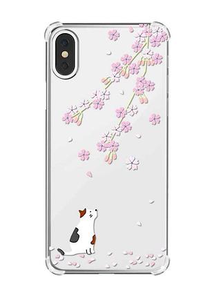 Чехол с утолщёнными углами на iphone x/xs :: котик и сакура (принт 283)
