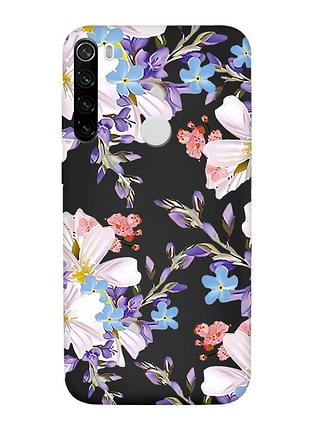 Матовый черный чехол на xiaomi redmi note 8t цветочный рисунок (принт 272)