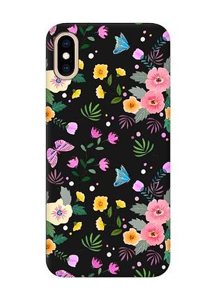 Матовий чорний чохол на iphone xs max :: квітковий фон (принт 369)