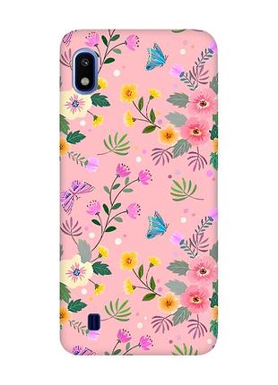 Матовый розовый чехол на samsung galaxy a10 (2019) a105 :: цветочный фон (принт 369)