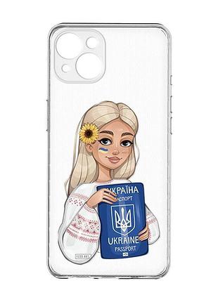 Прозорий чохол із захистом камер на iphone 15 plus :: дівчина з паспортом (принт 13)