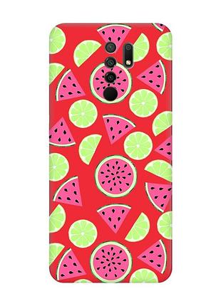 Матовый красный чехол на xiaomi redmi 9 :: арбузы и лайм (принт 345)