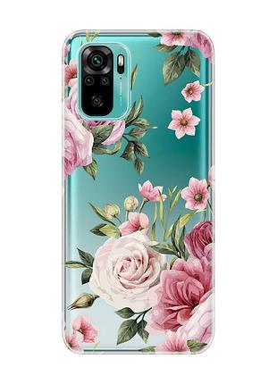 Прозрачный чехол на xiaomi redmi note 10 / note 10s :: розовые цветы (принт 287)