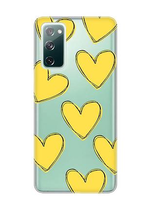 Прозрачный чехол на samsung galaxy s20 fe :: сердечка желтые (принт 259)
