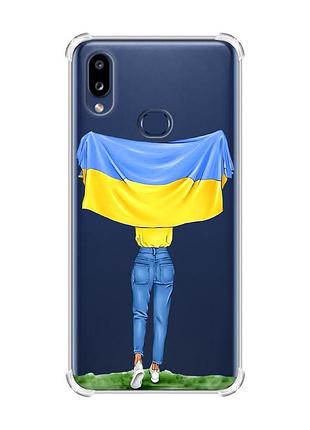 Чехол с утолщенными углами на samsung galaxy a10s (a107) :: девушка с флагом (принт 263)