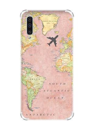 Чохол з потовщеними кутами на samsung galaxy а50 (2019) а505 :: подорожі. карта (принт 320)