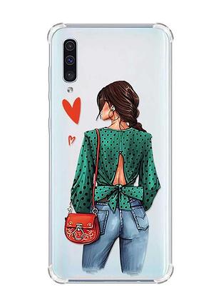 Чохол з потовщеними кутами на samsung galaxy а50 (2019) а505 :: дівчина в зеленому (принт 224)