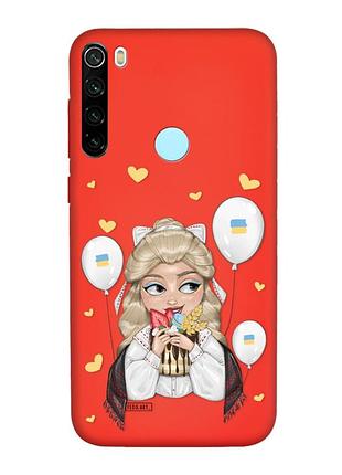 Матовый красный чехол на xiaomi redmi note 8t :: украинка со сладостями (патриотический принт 175)