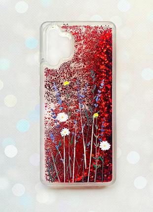 Чохол з плаваючими блискітками samsung galaxy a32 червоний :: польові квіти (принт 270)