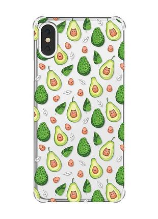 Чехол с утолщёнными углами на iphone x/xs :: авокадо с котиками (принт 301)