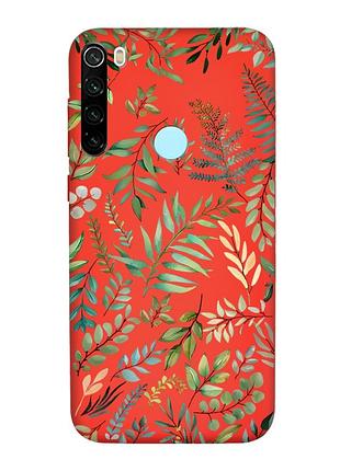 Матовый красный чехол на xiaomi redmi note 8t :: растительный фон (принт 377)