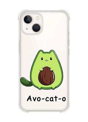 Чехол с утолщёнными углами на iphone 14 plus :: котик авокадо (принт 306)