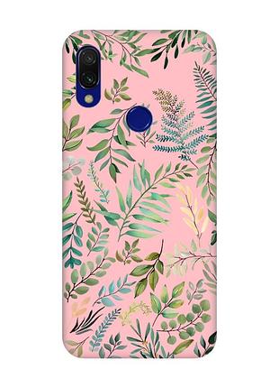 Матовий рожевий чохол на xiaomi redmi 7 :: рослинний фон /принт 377/