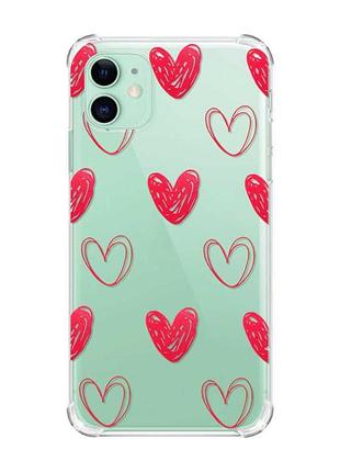 Чехол с утолщёнными углами на iphone 11 :: сердечка красные (принт 77)