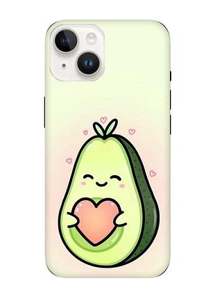 Матовый чехол с черными боками на apple iphone 14 :: кавай авокадо с сердечком (принт 310)