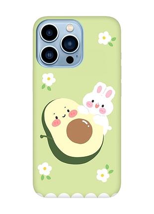 Матовый чехол с бирюзовыми боками на iphone 13 pro max :: авокадо и зайчонок (принт 311)