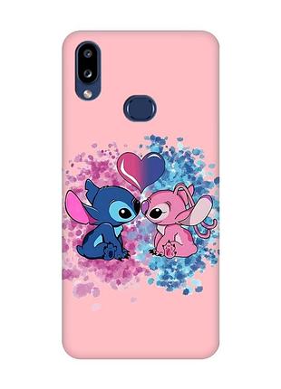 Матовый розовый чехол на samsung galaxy a10s (a107) стич и ангел (принт 391)