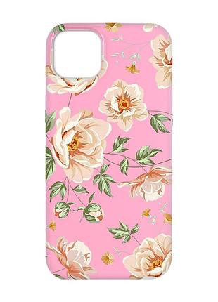 Матовый розовый чехол на apple iphone 14 :: цветы пастельные (принт 277)