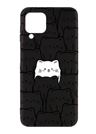 Матовый черный чехол на samsung galaxy a12 котики (принт 392)