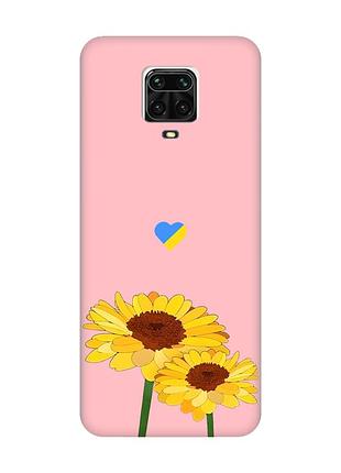 Матовий рожевий чохол на xiaomi redmi note 9 pro / 9s / 9 pro max :: жовті квіти (принт 364)