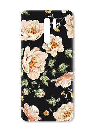 Матовый черный чехол на xiaomi redmi 9 :: цветы пастельные (принт 277)