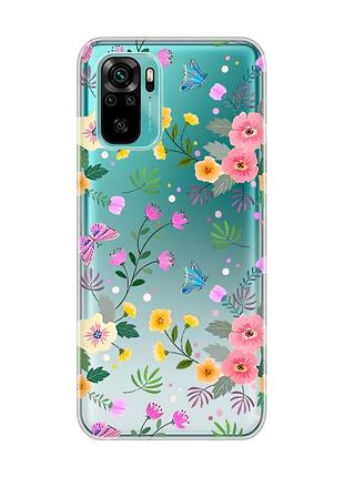 Прозрачный чехол на xiaomi redmi note 10 / note 10s :: цветочный фон (принт 369)