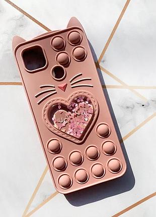 Чохол попит антистрес поп-іт pop it для xiaomi poco c3 котик з сердечком рожевий