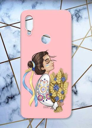 Матовый чехол с розовыми боками на xiaomi redmi note 7/7 pro :: украинка с колосками /принт 172/