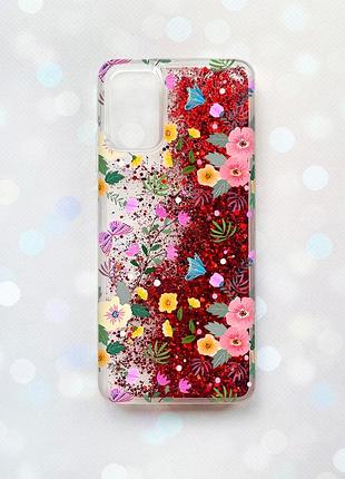 Чохол з плаваючими блискітками для samsung galaxy a03s (a037) червоний :: квітковий фон (принт 369)