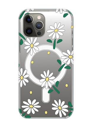 Магнітний чохол на iphone 12 pro max із підтримкою magsafe :: ромашки (принт 368)