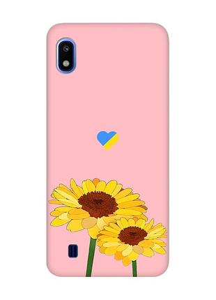 Матовый розовый чехол на samsung galaxy a10 (2019) a105 :: желтые цветы (принт 364)