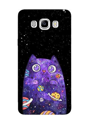 Матовый чехол с черными боками на samsung galaxy j7(2016) j710 :: фиолетовая кошка (принт 361)