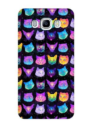 Матовый чехол с бирюзовыми боками на samsung galaxy j7(2016) j710 :: кошки фон (принт 362)