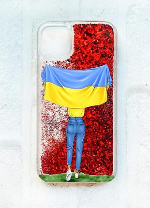 Чехол с плавающими блестками на iphone 11 :: красный :: девушка с флагом (принт 263)
