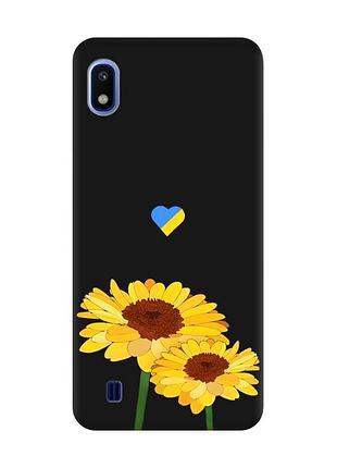 Матовый черный чехол на samsung galaxy a10 (2019) a105 :: желтые цветы (принт 364)