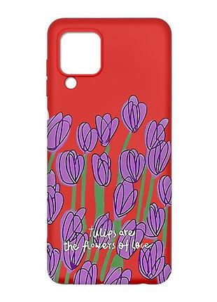 Матовый красный чехол на samsung galaxy m32/a22/m22 4g :: тюльпаны (принт 265)