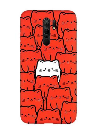 Матовый красный чехол на xiaomi redmi note 8 pro котики (принт 392)